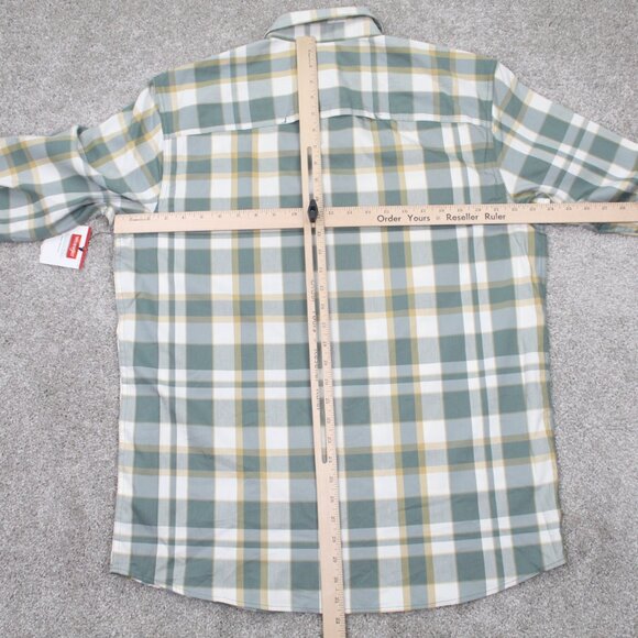 Wrangler Shirt NWT Mens Large Green/Yellow Regular Fit Roll Sleeve Stretch L/S - Picture 11 of 13